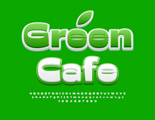 Vector creative signboard Green Cafe. Bright Stylish Cute Font. Trendy Alphabet Letters and Numbers set. 