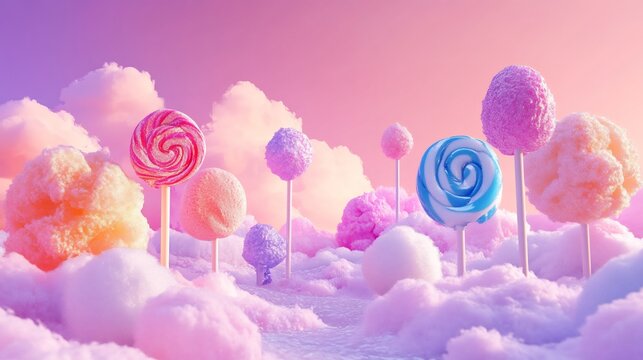 Giant spiral lollipops on a pink background