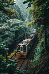 Naklejka premium Scenic Railway Line through Forested Hills Emphasizing Eco-Friendly Travel and Nature Exploration