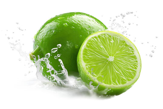 Explos&atilde;o de sabor! Lim&atilde;o verde fresco em um splash de suco, rico em vitamina C e antioxidantes. Perfeito para projetos vibrantes e refrescantes. Imagem PNG