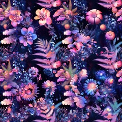 alien plants 3d seamless pattern.   Ethereal Floral Cosmos 3D Seamless Pattern