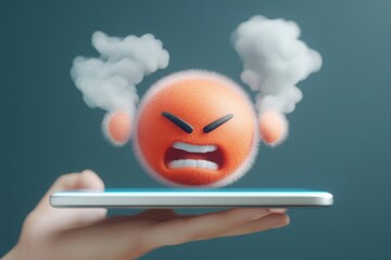 Frustrated User Feedback Concept. A 3D rendered angry emoji with steam coming out of its ears, displayed on a digital tablet,negative customer experiences, dissatisfaction, and poor service feedback. 