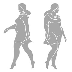 Collection. Silhouette figure of a slender woman. The girl is standing. The girl is full of beauty and sexuality. Girl is overweight vector illustration set