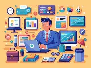 Comprehensive E-commerce Management Vector Illustration for Online Business Success