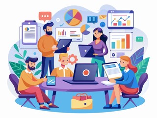 Fototapeta premium Comprehensive E-commerce Management Vector Illustration for Online Business Success