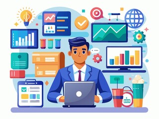 Comprehensive E-commerce Management Vector Illustration for Online Business Success