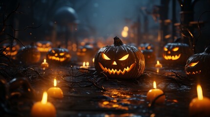 Obraz premium Spooky pumpkins in abstract background.