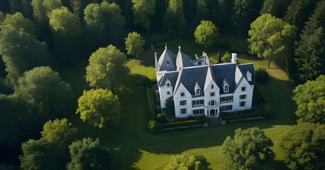 Naklejka premium Beautiful white castle surrounded by forest in summertime