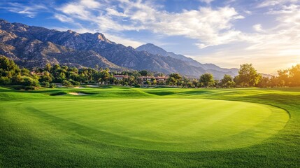 Golf field with lush green grass and a distance