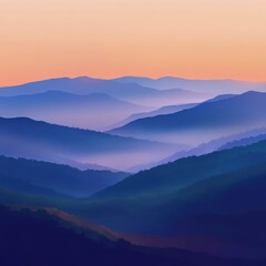 Fototapeta premium Foggy evening mountains at dusk with layered peaks