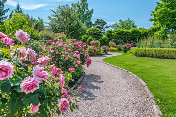 Obraz premium Lush Green Garden with Blooming Flowers