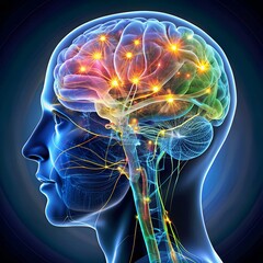 A detailed cross-section of the human brain with highlighted neural connections
