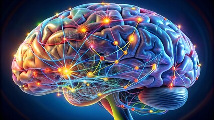 A detailed cross-section of the human brain with highlighted neural connections