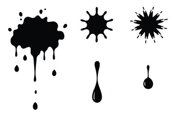 Water drops and splash silhouette collection in simple doodle style. Set different liquid shapes and silhouette. 