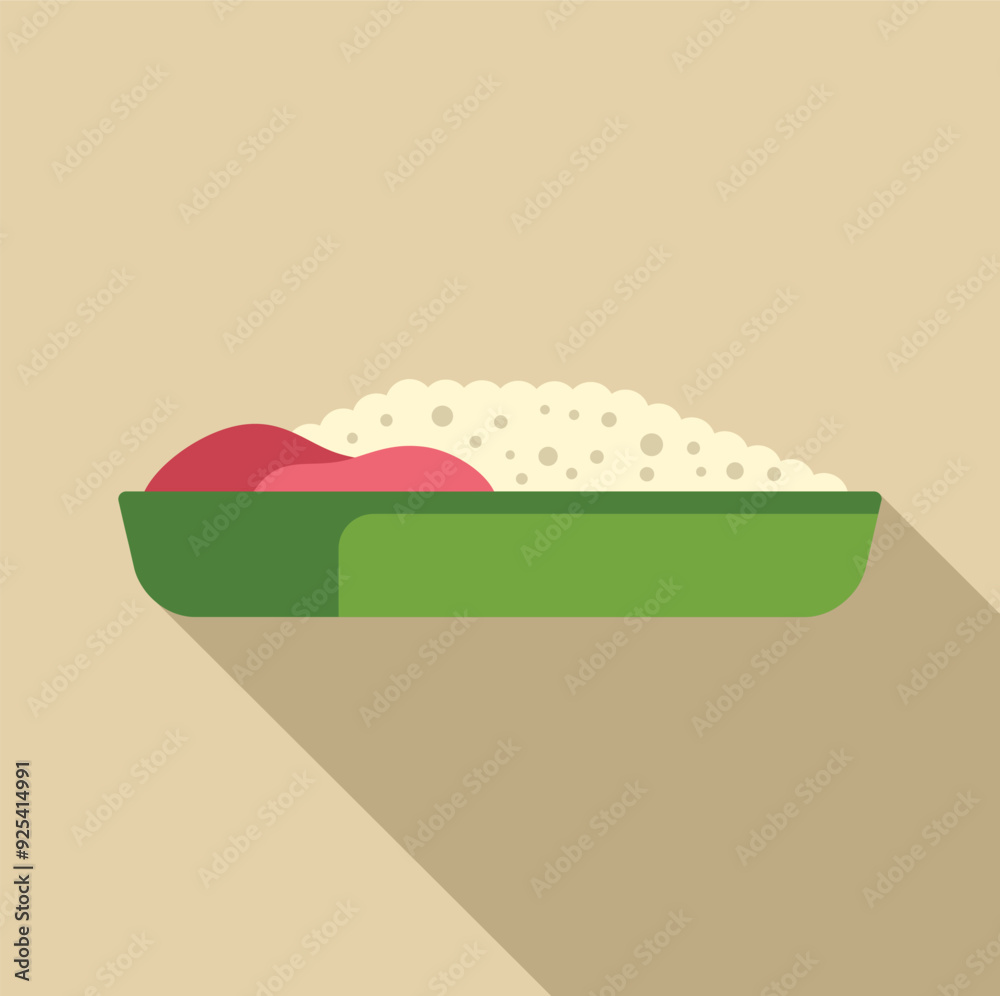 Sticker this vector icon of a green bowl containing white rice and red food is perfect for any project needi