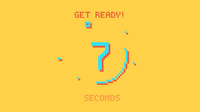 Pixel Art Countdown on Yellow Background, 8-Bit Retro Video Game