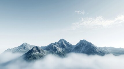 Fototapeta premium Foggy noon view of majestic mountains in a serene landscape