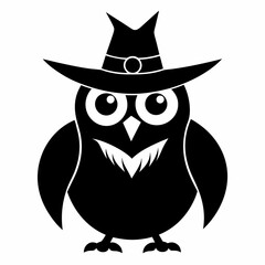 Owl Hat Vector Silhouette with White Background Halloween Clipart and Vector Illustration