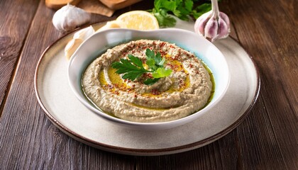 Turkish Food Babaganuş An eggplant cream with tahini, garlic and lemon juice