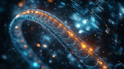 Futuristic dna strand with glowing elements - generative ai