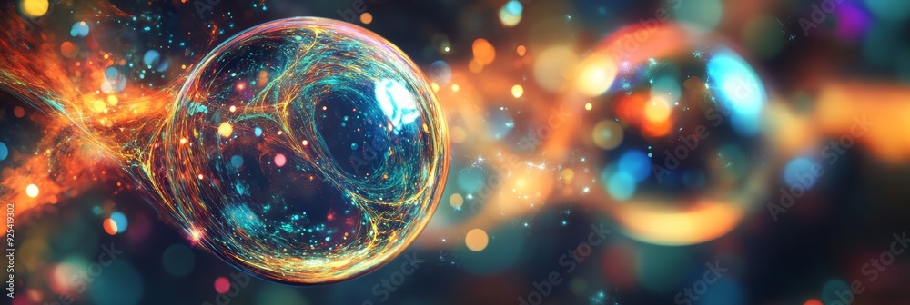 Canvas Prints Abstract Sphere of Light and Energy - An abstract image of a glowing sphere with colorful swirls and patterns, surrounded by a blur of light and bokeh, symbolizing creation, energy, the universe, fant