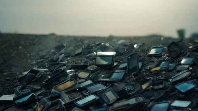 Heap of Discarded Mobile Phones at a Waste Disposal Site Generative AI