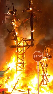 las fallas in valencia where the paper mache statues are burned in vertical