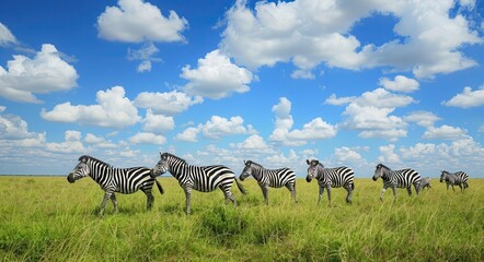 Fototapeta premium Zebras in the African Savannah: Wildlife of Tanzania's Serengeti National Park