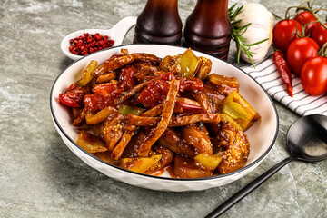 Asian cuisine pork in oyster sauce