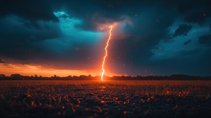 Lightning Strike During Sunset