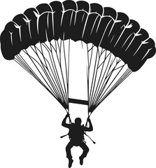 Parachute Skydiving Silhouette Vector Art Illustration On Solid White Background