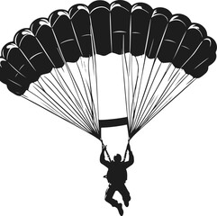 Parachute Skydiving Silhouette Vector Art Illustration On Solid White Background
