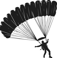 Parachute Skydiving Silhouette Vector Art Illustration On Solid White Background