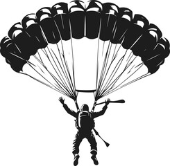 Parachute Skydiving Silhouette Vector Art Illustration On Solid White Background