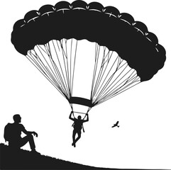 Parachute Skydiving Silhouette Vector Art Illustration On Solid White Background