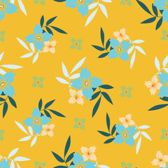 Hand drawing floral seamless pattern with cotton twigs and berries bouquets on a beige background. Winter Christmas themed background. Botanical illustration