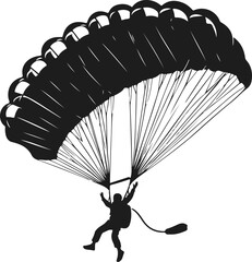 Parachute Skydiving Silhouette Vector Art Illustration On Solid White Background