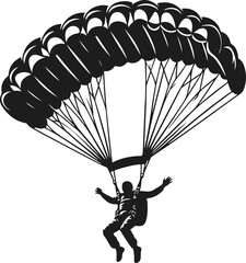 Parachute Skydiving Silhouette Vector Art Illustration On Solid White Background