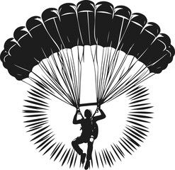 Parachute Skydiving Silhouette Vector Art Illustration On Solid White Background