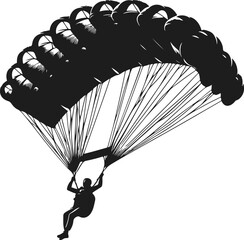 Parachute Skydiving Silhouette Vector Art Illustration On Solid White Background