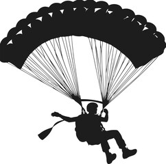 Parachute Skydiving Silhouette Vector Art Illustration On Solid White Background