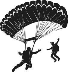 Parachute Skydiving Silhouette Vector Art Illustration On Solid White Background