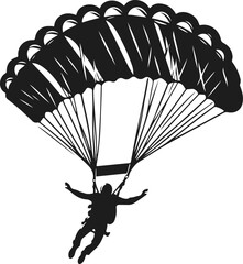 Parachute Skydiving Silhouette Vector Art Illustration On Solid White Background