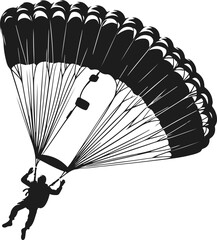 Parachute Skydiving Silhouette Vector Art Illustration On Solid White Background