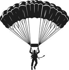 Parachute Skydiving Silhouette Vector Art Illustration On Solid White Background