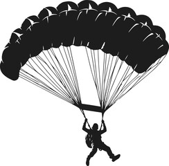 Parachute Skydiving Silhouette Vector Art Illustration On Solid White Background