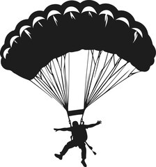 Parachute Skydiving Silhouette Vector Art Illustration On Solid White Background