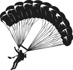 Parachute Skydiving Silhouette Vector Art Illustration On Solid White Background