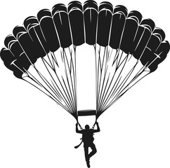 Parachute Skydiving Silhouette Vector Art Illustration On Solid White Background