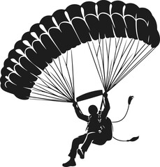 Parachute Skydiving Silhouette Vector Art Illustration On Solid White Background